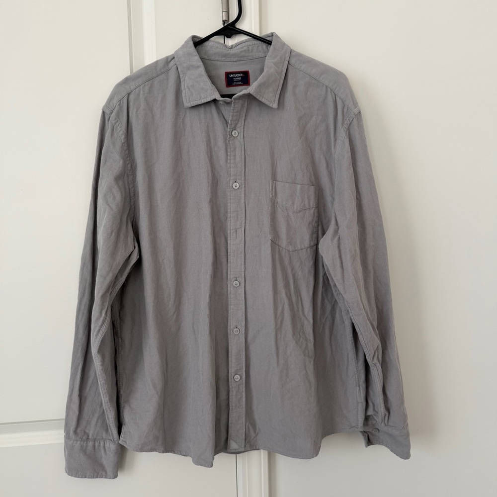 Untuckit Capone Shirt Mens Large Gray Corduroy Long Sleeve Button Front Sz XL